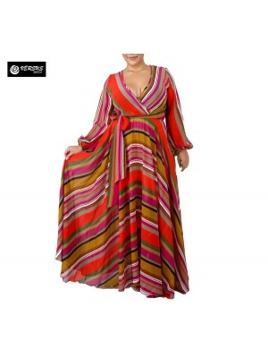 Vestito Donna Lungo a Righe Taglie Grandi Woman Oversize Maxi Dress OS120013B- f3
